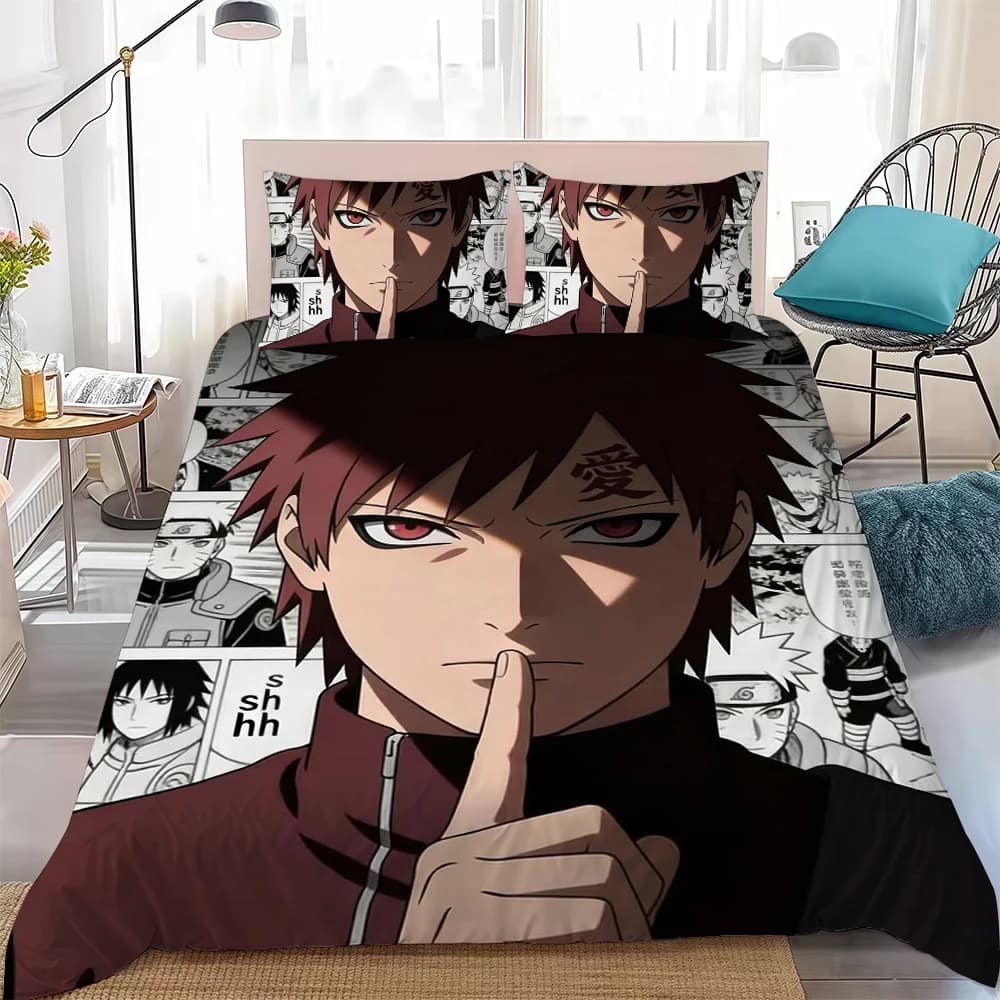 Capa de edredom anime Naruto branco com estampa do personagem Gaara em algodão macio 3 peças