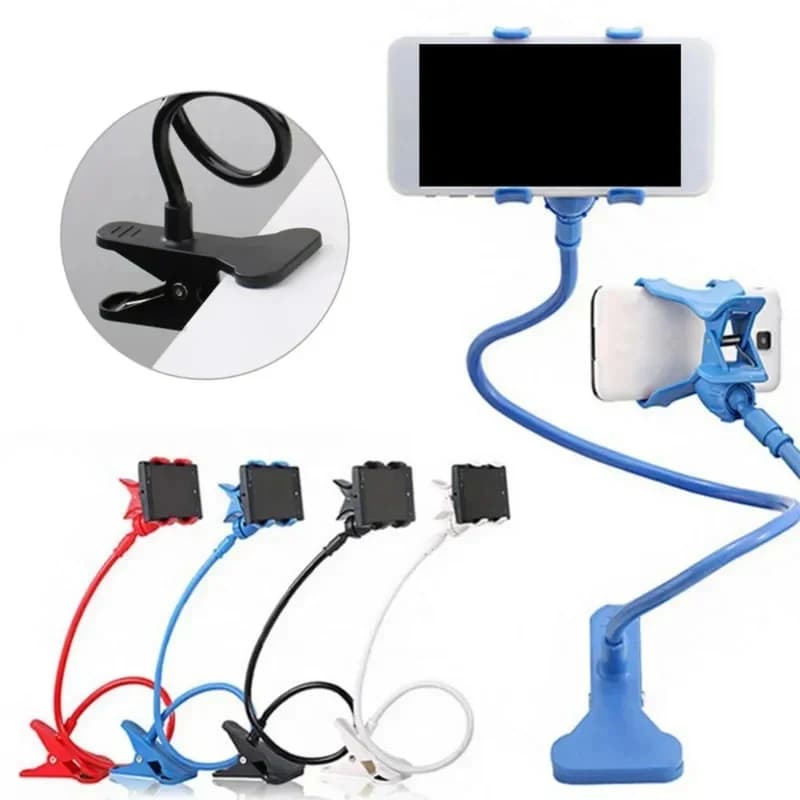 Suporte para celular universal com braço longo ajustável 75 cm em cores variadas vermelho, azul, preto e branco