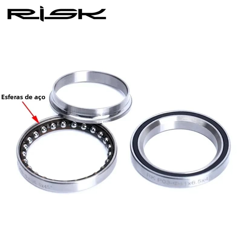 Rolamento para headset de bicicleta RISK prata com esferas de aço visíveis, conjunto 4 peças