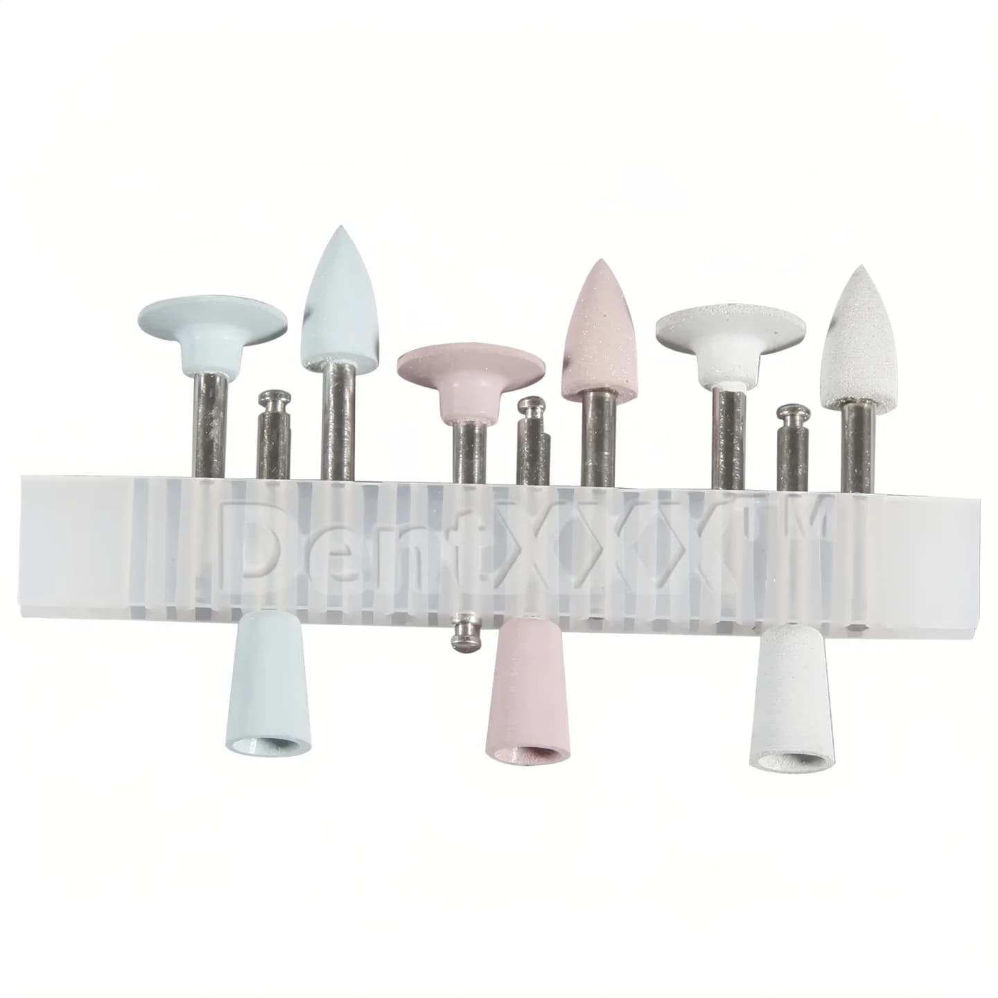 Kit de polimento 9 peças silicone rosa, azul e branco para resina e metais com suporte transparente