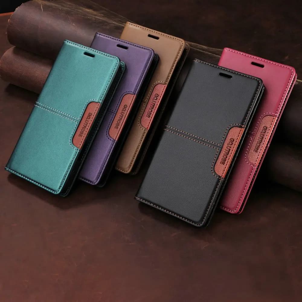 Capa flip para Xiaomi Poco em várias cores incluindo verde turquesa, roxo, marrom, preto e rosa