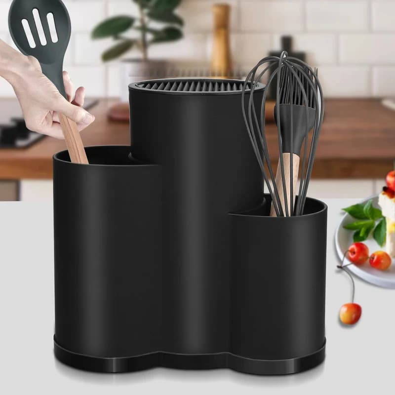 Organizador de Cozinha: Suporte Multifuncional em PP para Utensílios, Escorredor de Talheres e Caixa de Armazenamento para Colheres, Garfos e Facas