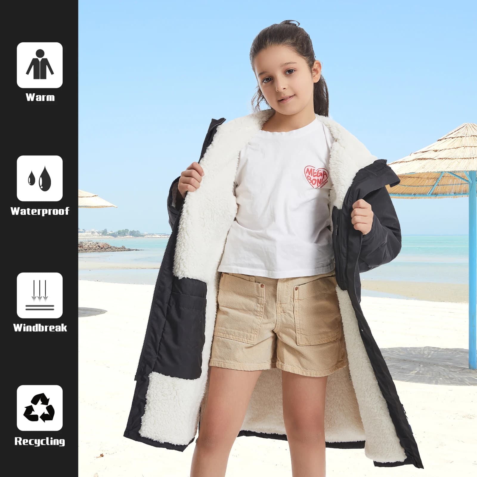 Robe Impermeável Infantil, Cobertor Vestível Fofo, Hoodie de Toalha Macia Quente, Poncho de Surf para Natação, 5-12 Anos