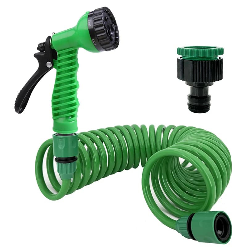 Mangueira de jardim com conector de 7 funções e spray de água verde