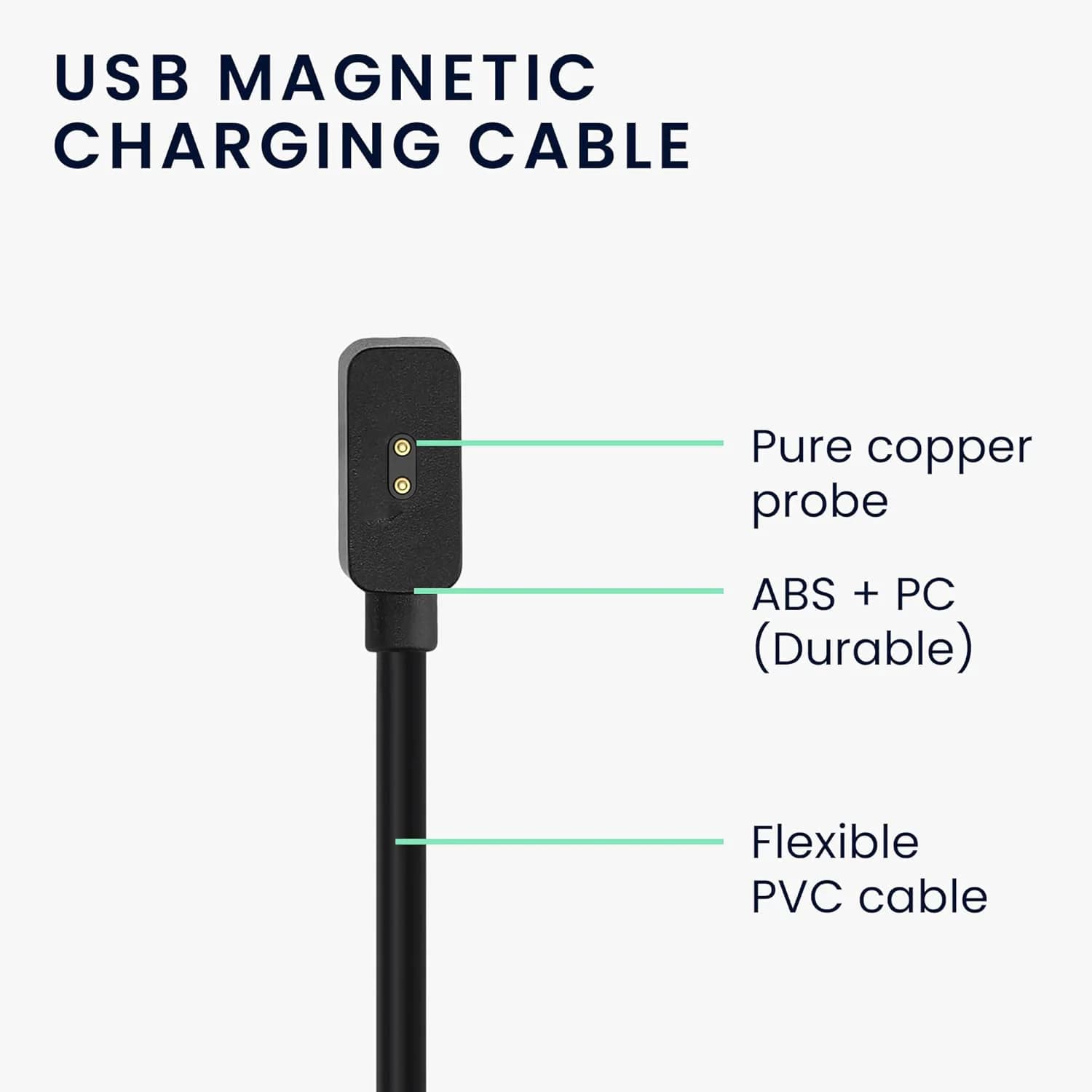 Detalhes do cabo carregador USB magnético com sonda de cobre puro e cabo flexível em PVC para Xiaomi Band