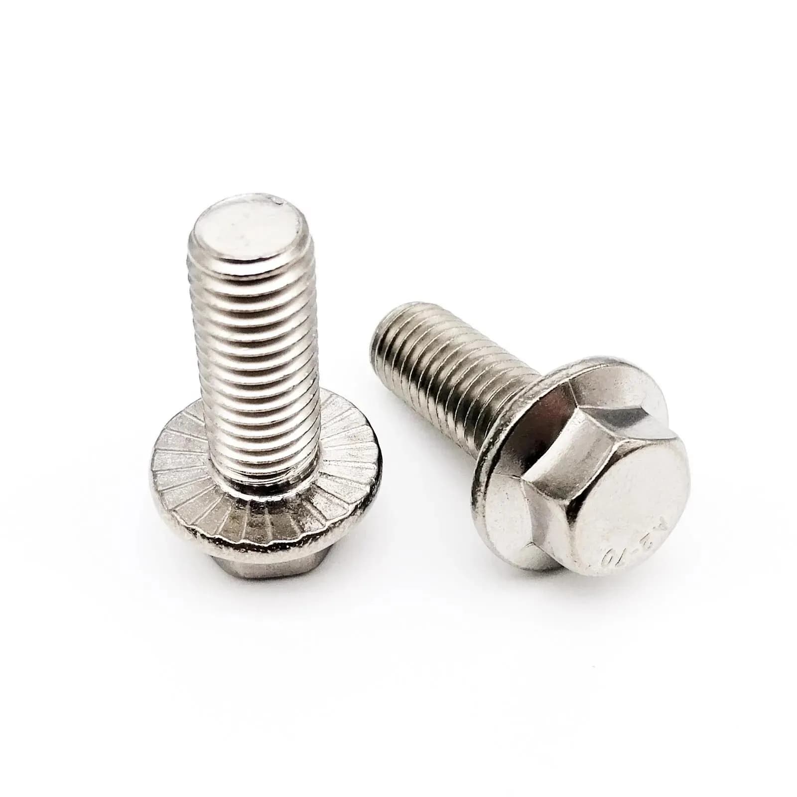 Parafusos sextavados com flange e arruela serrilhada em inox A2-70 304 kit 2 peças
