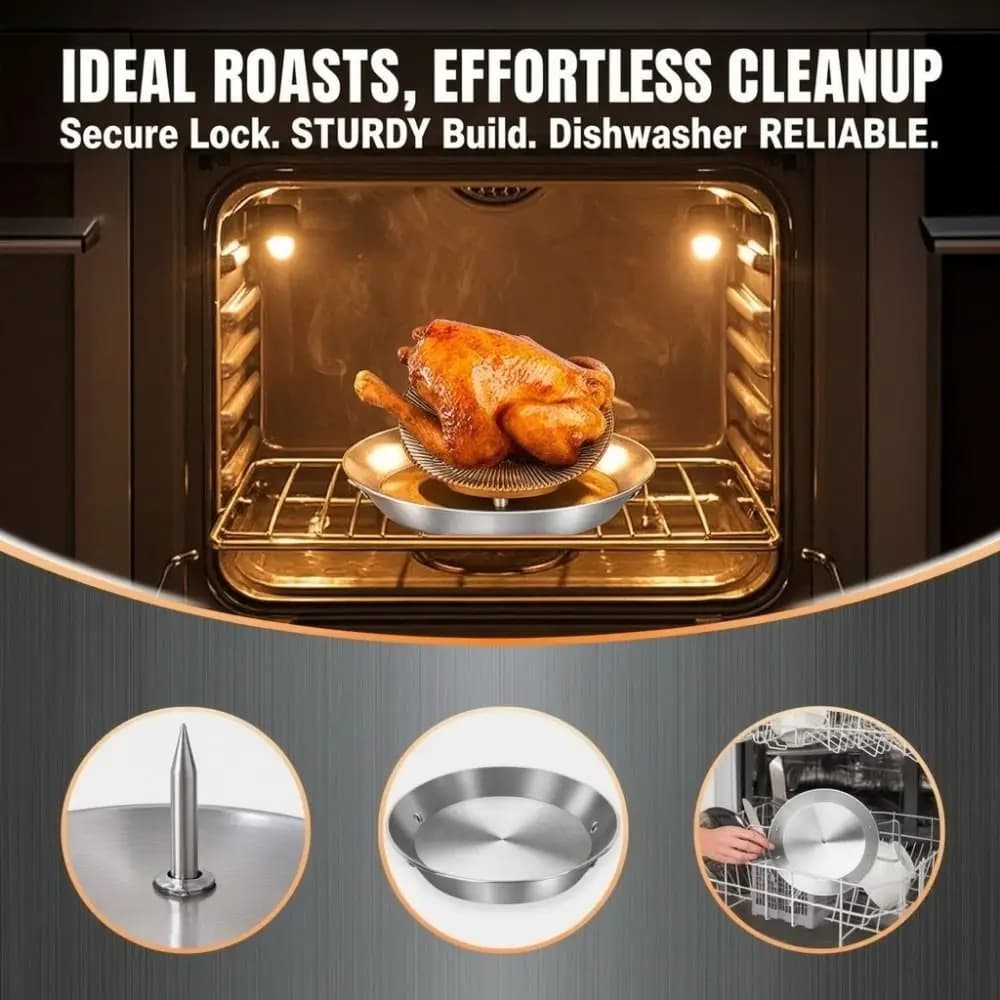 Suporte para espetos de shawarma em forno com frango assado, bandeja removível de aço inox e limpeza fácil
