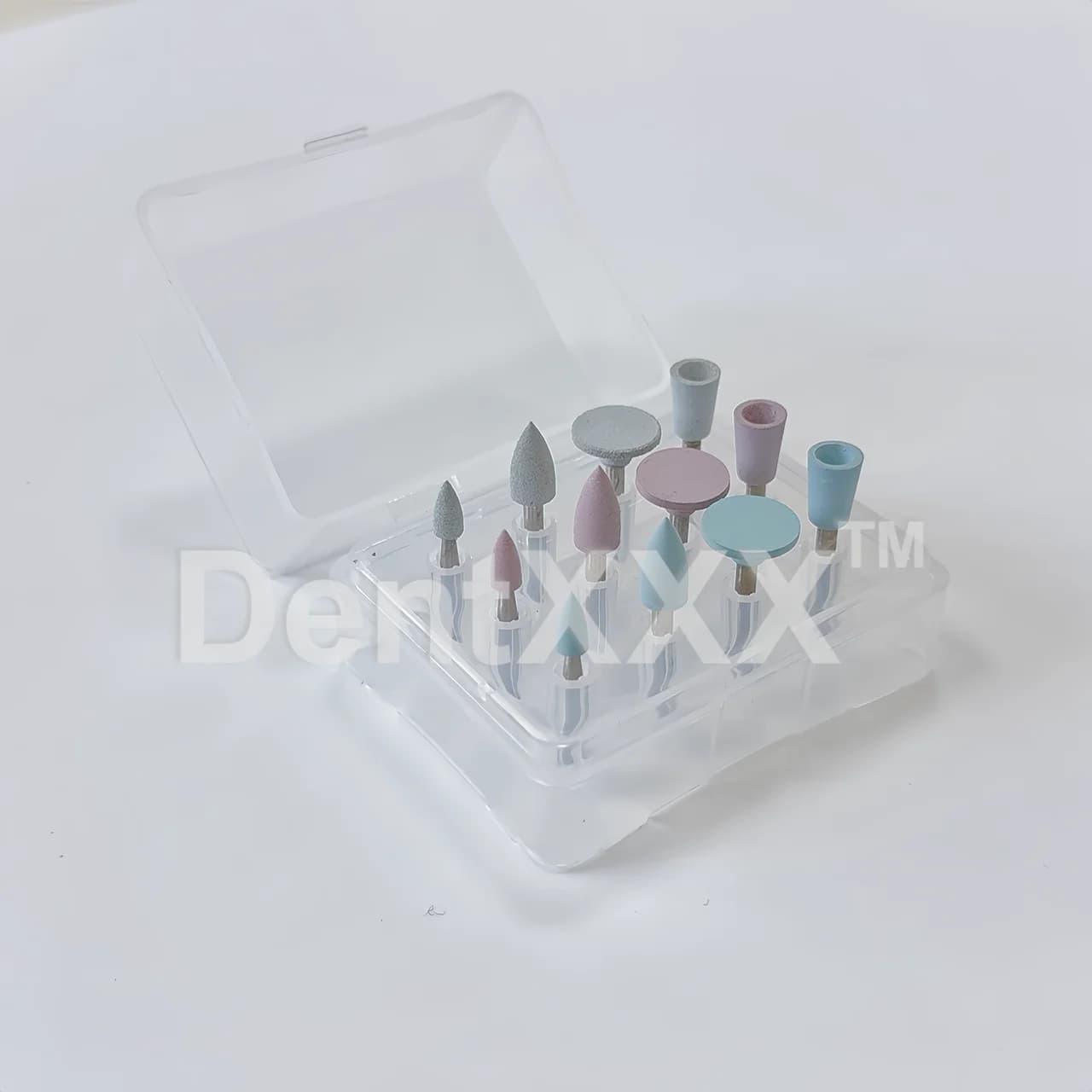 Kit de pontas para polimento profissional em silicone colorido com caixa plástica transparente para armazenamento
