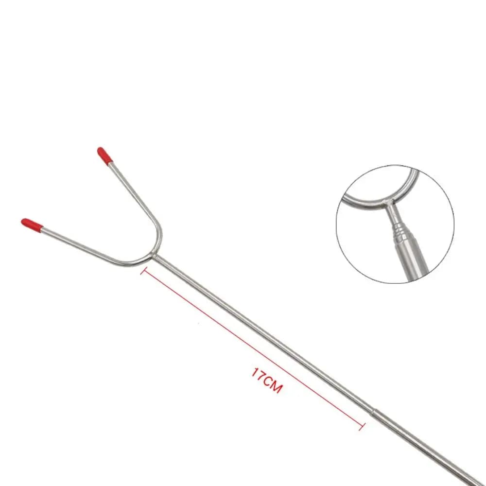 Espeto extensível para churrasco com cabo e ponta vermelha, aço inox de 17 cm