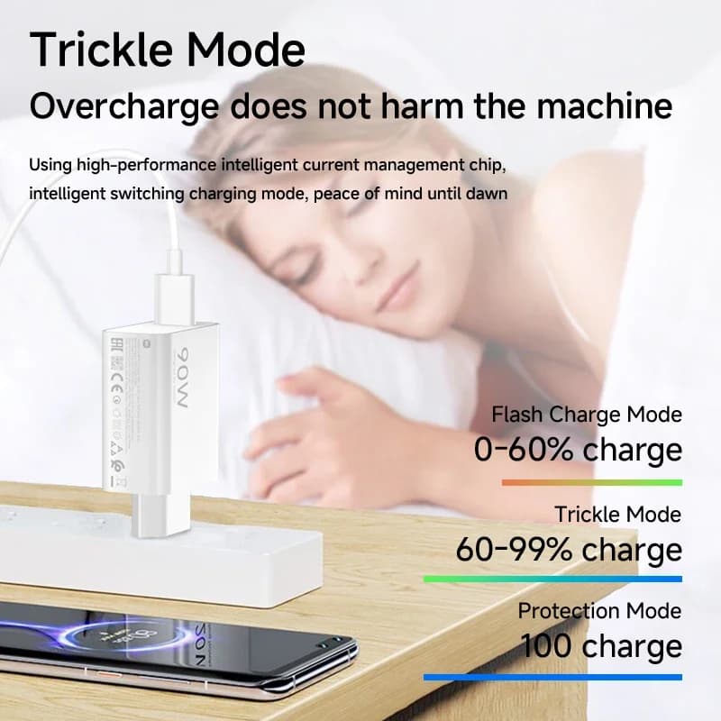 Carregador Xiaomi 90W branco modo de carga inteligente com proteção contra sobrecarga para segurança do aparelho