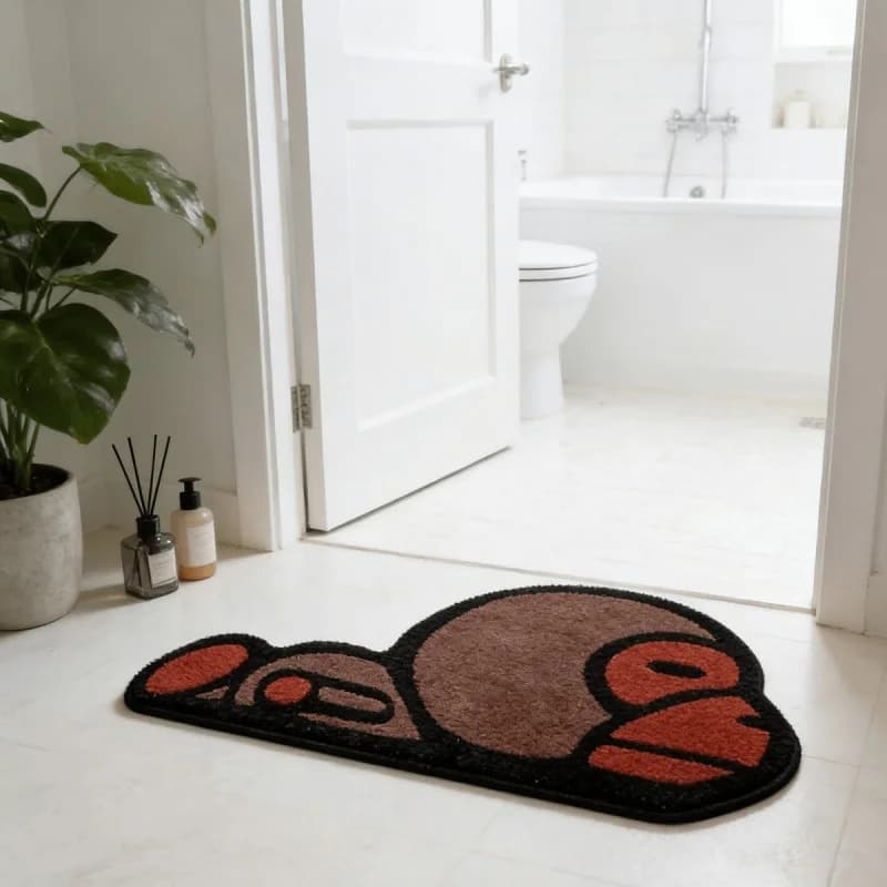 Tapete infantil VIKAMA macaco fofo marrom antiderrapante decorando banheiro branco