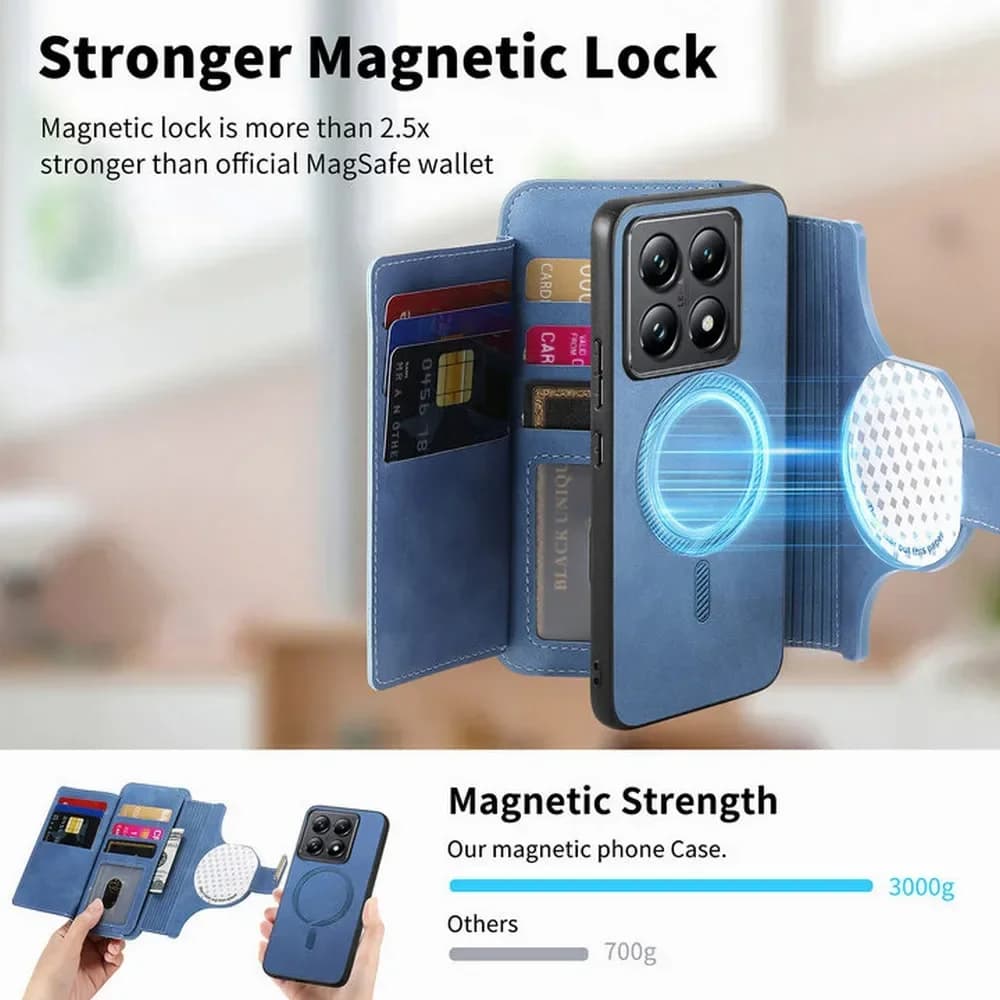Capa de couro azul com design de zíper para Xiaomi Redmi Nota 13 Pro Plus