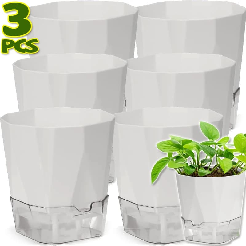 Vasos de Plantas Autoirrigáveis 1/3PCS, Prevenindo a Falta de Água nas Plantas, Vaso de Plástico com Orifício de Injeção para Jardim Interno e Externo
