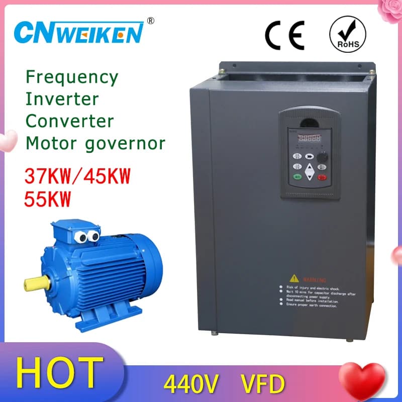 Conversor de frequência variável VFD 55kW trifásico 440V com motor elétrico azul