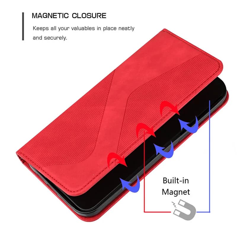 Capa vermelha para celular Xiaomi Redmi 10 2022 Note 10 5G com fechamento magnético em couro