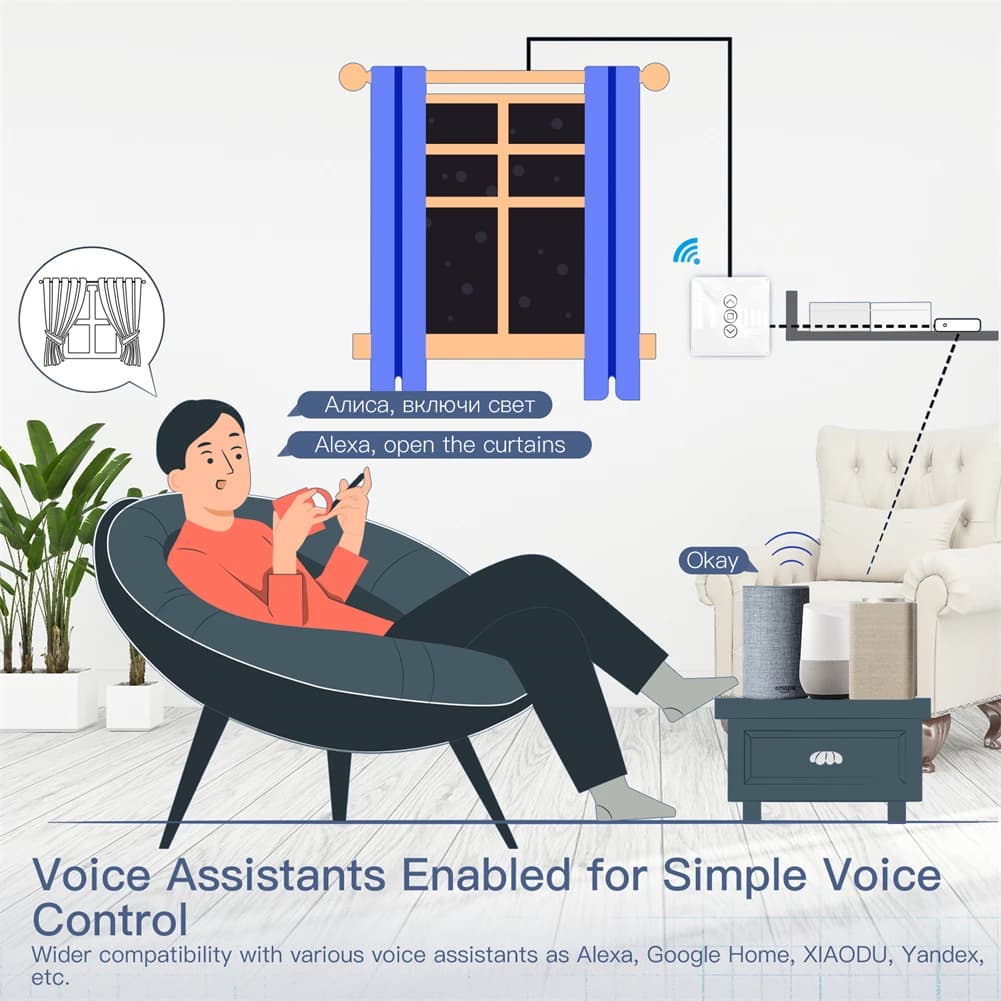 Controle por voz do interruptor de cortina Moes compatível com Alexa Google Home e assistentes