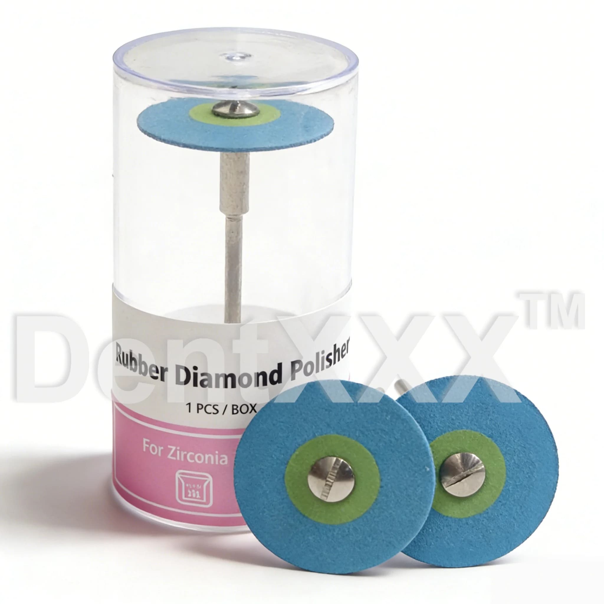 Polidor de borracha azul com diamante para zircônia, haste 2,35mm, embalagem transparente