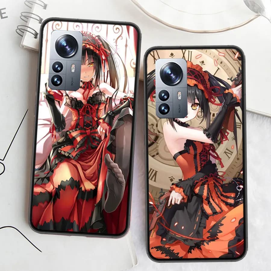 Capa de celular TPU vermelha com estampa anime Tokisaki Kurumi em vestido detalhado para Xiaomi Poco