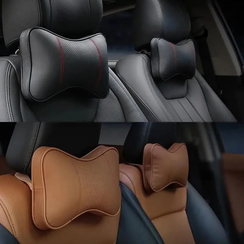 Almofada de pescoço para carro preto com detalhes vermelhos, ergonômico, respirável, universal, 2 peças.