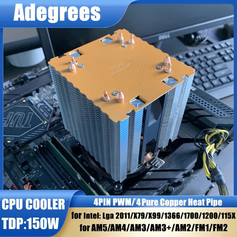 Cooler de cpu com 4 tubos de calor, radiador sem luz para intel lga 1700 1200 1150 1151 1155 2011 x79 x99 1366 amd am5 am4 ventilador