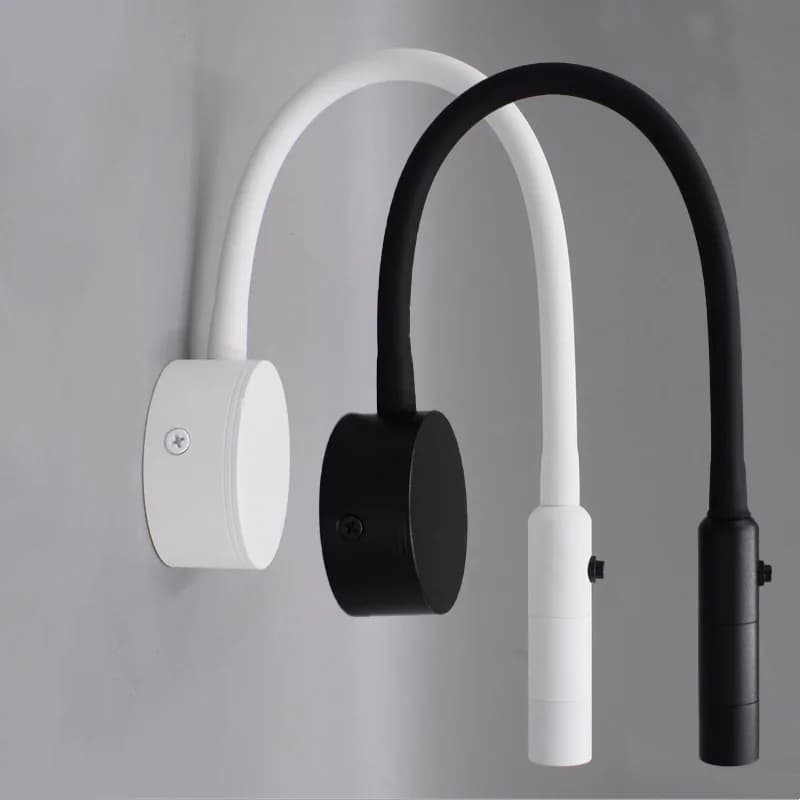 Luzes de parede LED flexíveis com design gooseneck, branco e preto, com interruptor ajustável