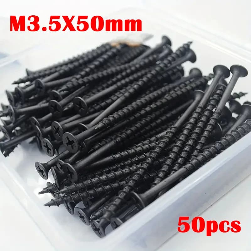 50 parafusos de rosca grossa M3.5 pretos em pacote transparente