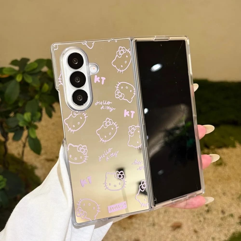 Capa de telefone transparente Hello Kitty para Samsung Galaxy Z Fold, estampa divertida, proteção à prova de choque