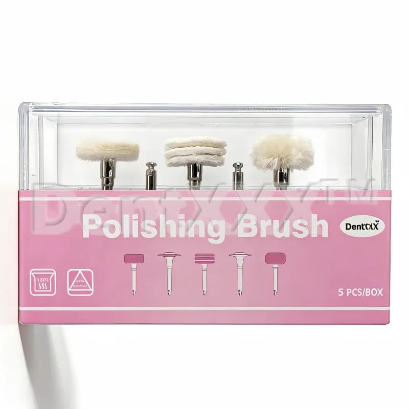 Kit de escovas de polimento mistas 5 peças com haste 2,35mm embalagem rosa com logo Dent-X