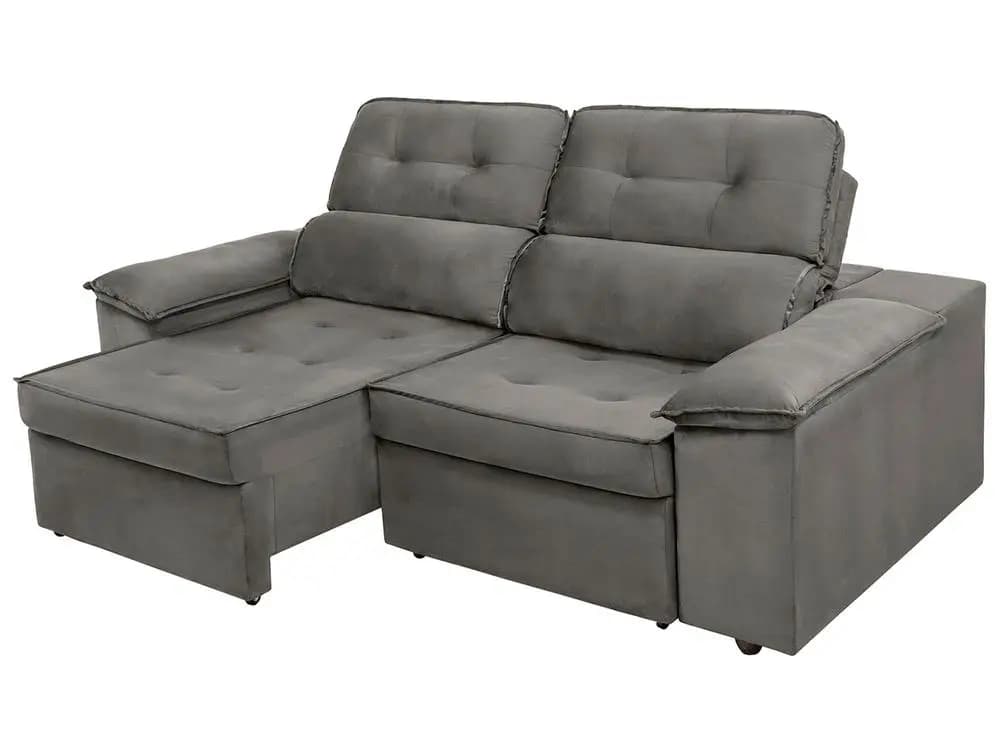 Sofá retrátil e reclinável Kratos SMP cinza com chaise em veludo macio para sala de estar moderna