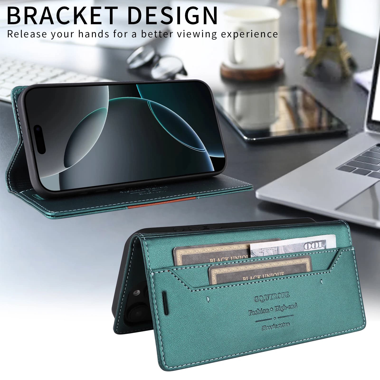 Capa carteira verde para Xiaomi Redmi Note com suporte para visualização mãos livres