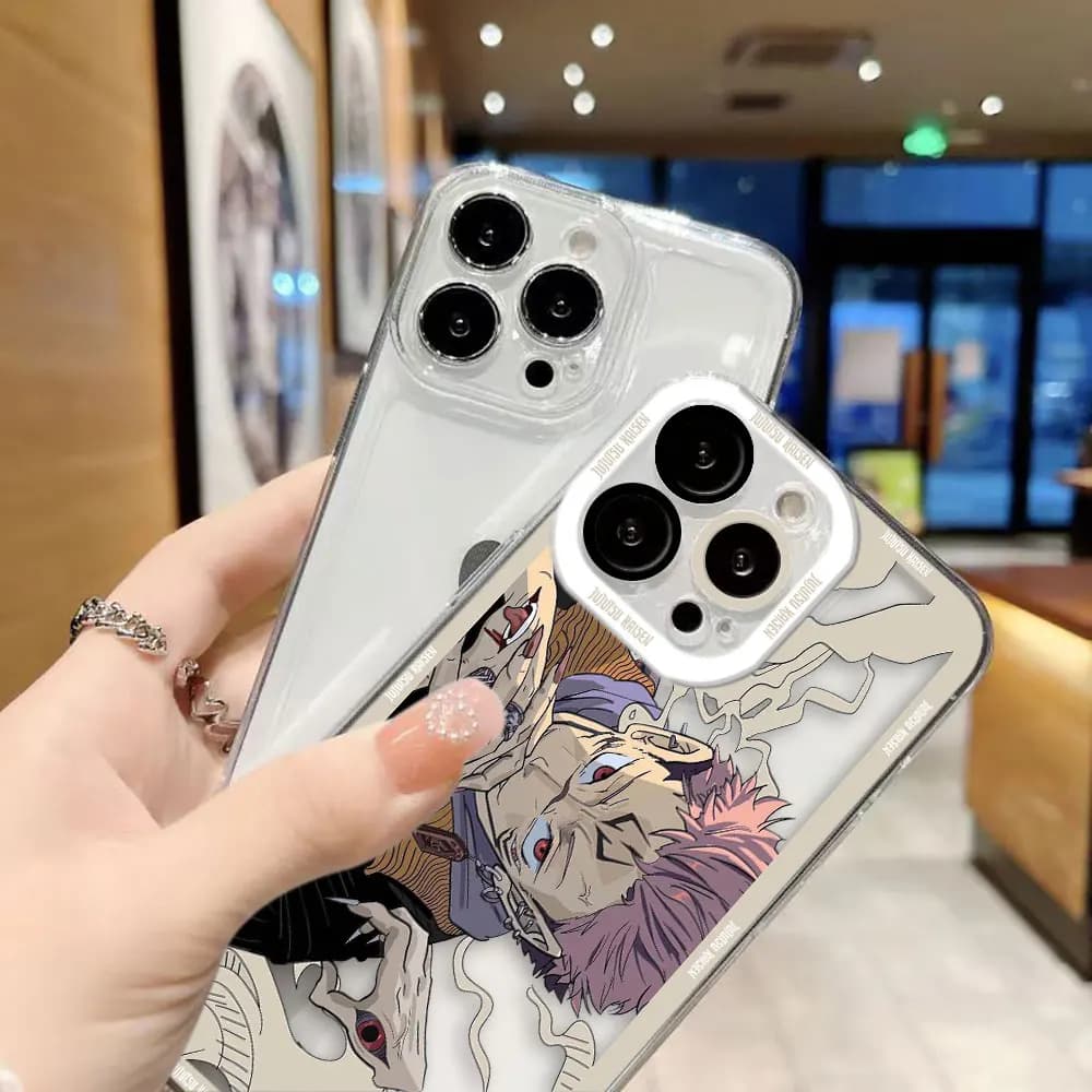 Capa para Xiaomi Redmi Note transparente com ilustração Satoru Gojo Jujutsu Kaisen em tons de bege e roxo