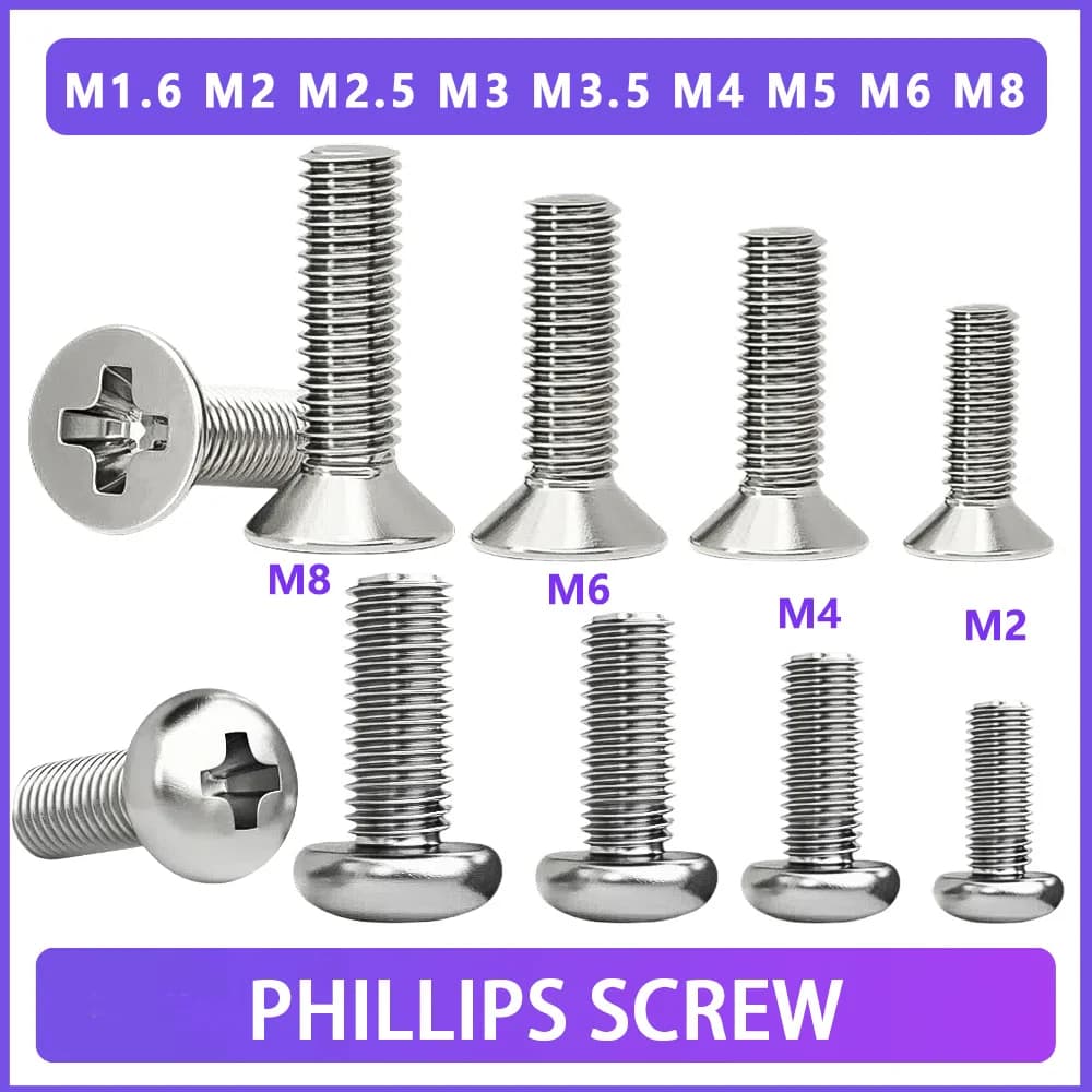 M1.6 m2 m2.5 m3 m3.5 m4 m5 m6 m8 aço inoxidável cruz recesso pan/parafuso de cabeça escareada phillips tv computador móveis parafusos