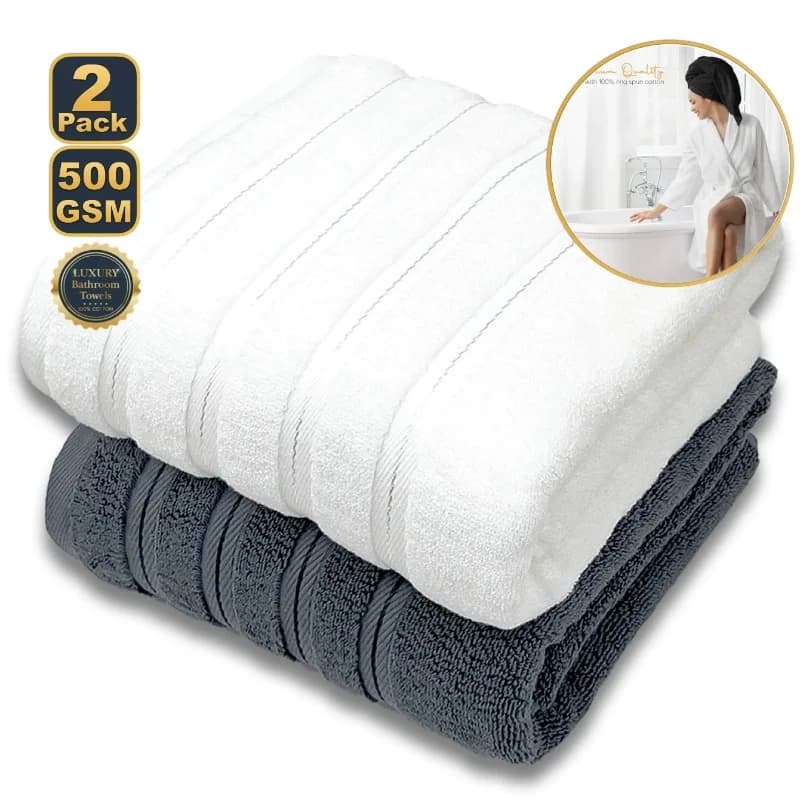 Toalhas de banho branca e cinza 100% algodão macias e absorventes 70x140cm pacote com 2 peças
