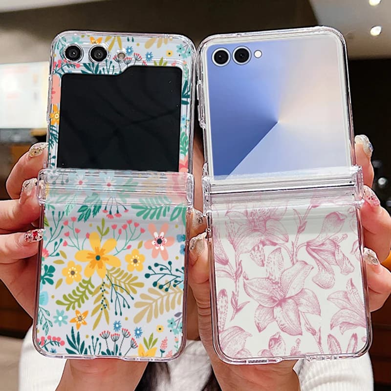 Capa de telefone transparente com estampa de flores coloridas para Samsung Galaxy Z Flip 7 FE 6 5 4 3 5G