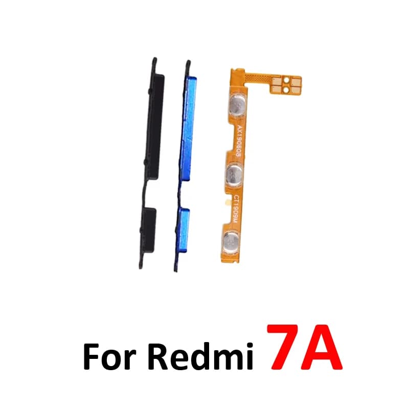 Peça de reposição para Xiaomi Redmi 7A com botões volume e liga/desliga preto e azul com flexível