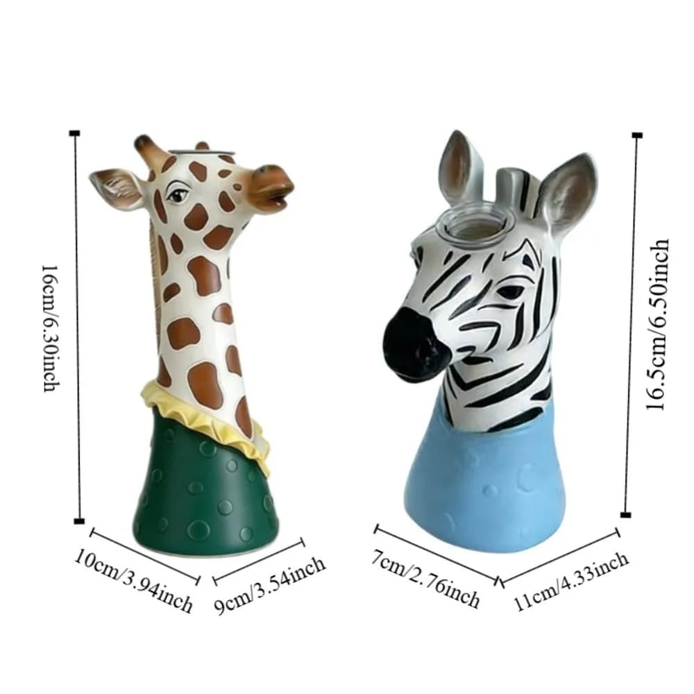 Dimensões do vaso decorativo infantil girafa marrom e branco e zebra preto e branco com base colorida