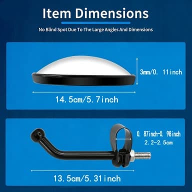 Espelho retrovisor lateral convexo para caminhões com medidas 14,5cm por 3mm e suporte preto anti-vibração