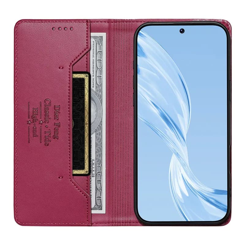 Capa carteira Dier Feng vinho com compartimentos para cartão e dinheiro para Xiaomi Poco