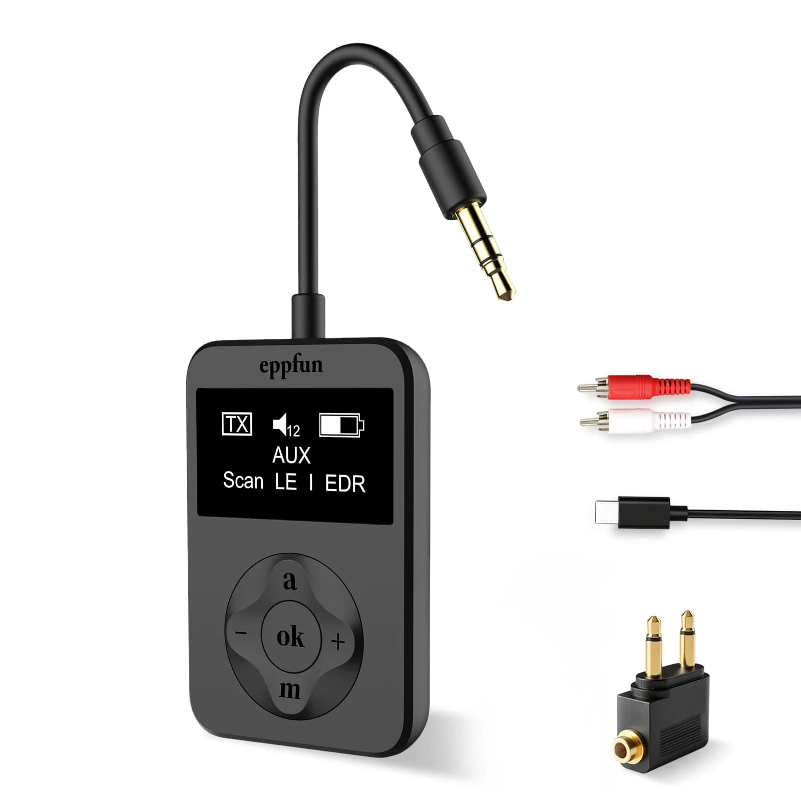 Adaptador de Áudio Bluetooth 5.4 com Conectores e Cabos