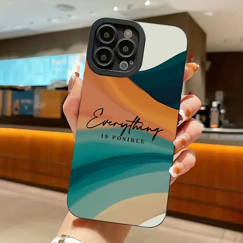 Capa para Xiaomi Redmi Note 14 com estampa listrada em tons terrosos e frase Everything is Possible