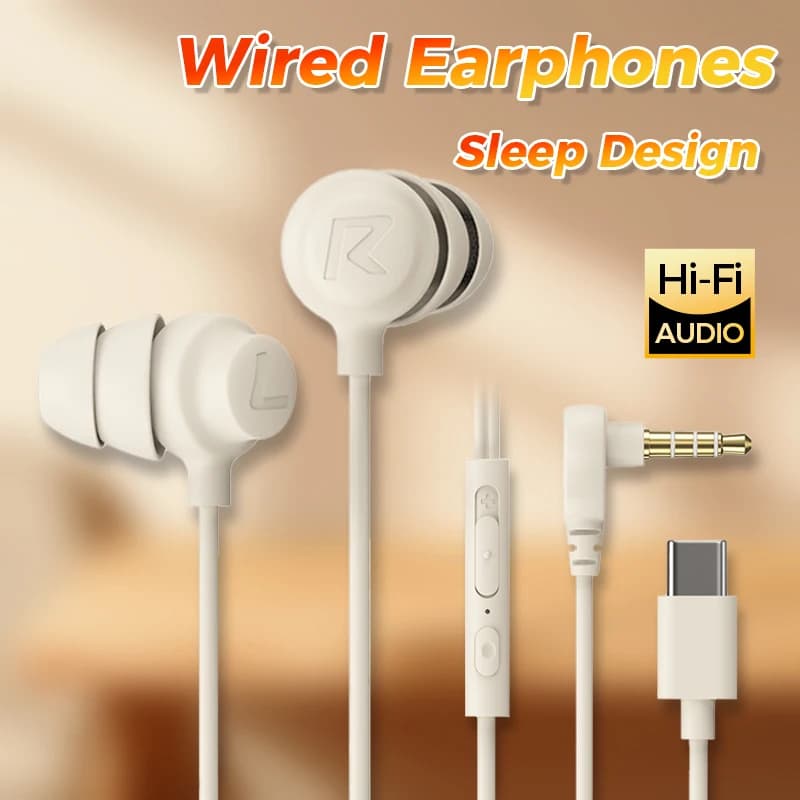 Fones de ouvido com fio brancos com conector USB Type-C para smartphones Samsung, Xiaomi, Huawei.
