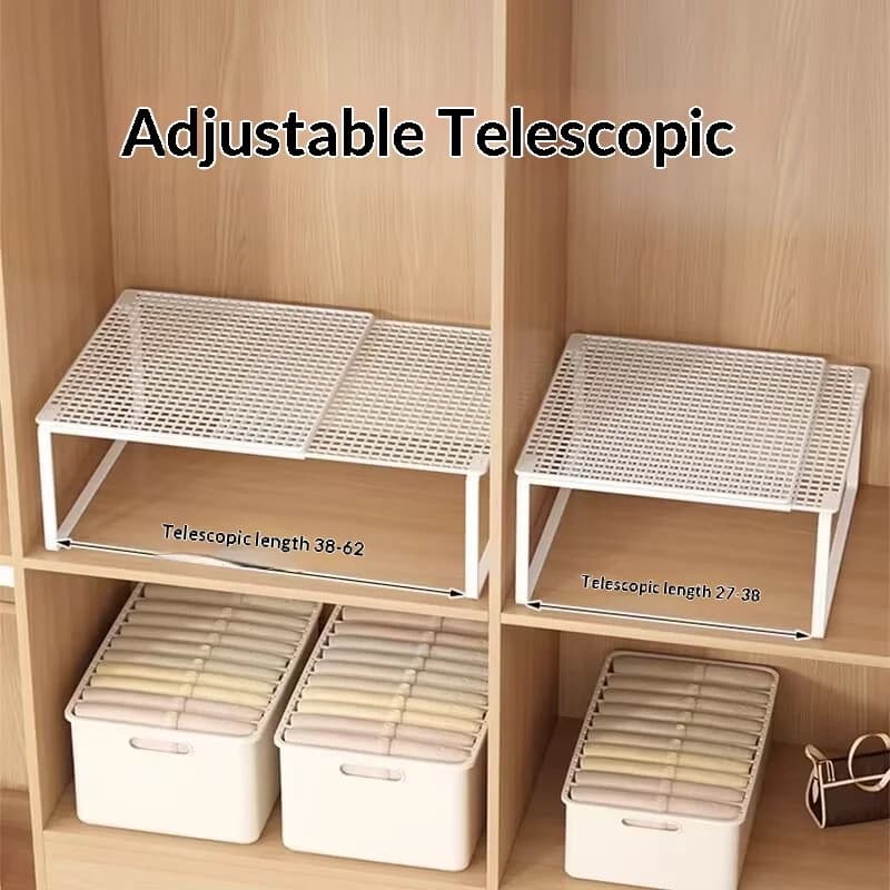 Organizador retrátil em camadas de armazenamento de guarda-roupa, rack de roupas, gabinete de utilização de espaço interno, prateleira removível, sapateira
