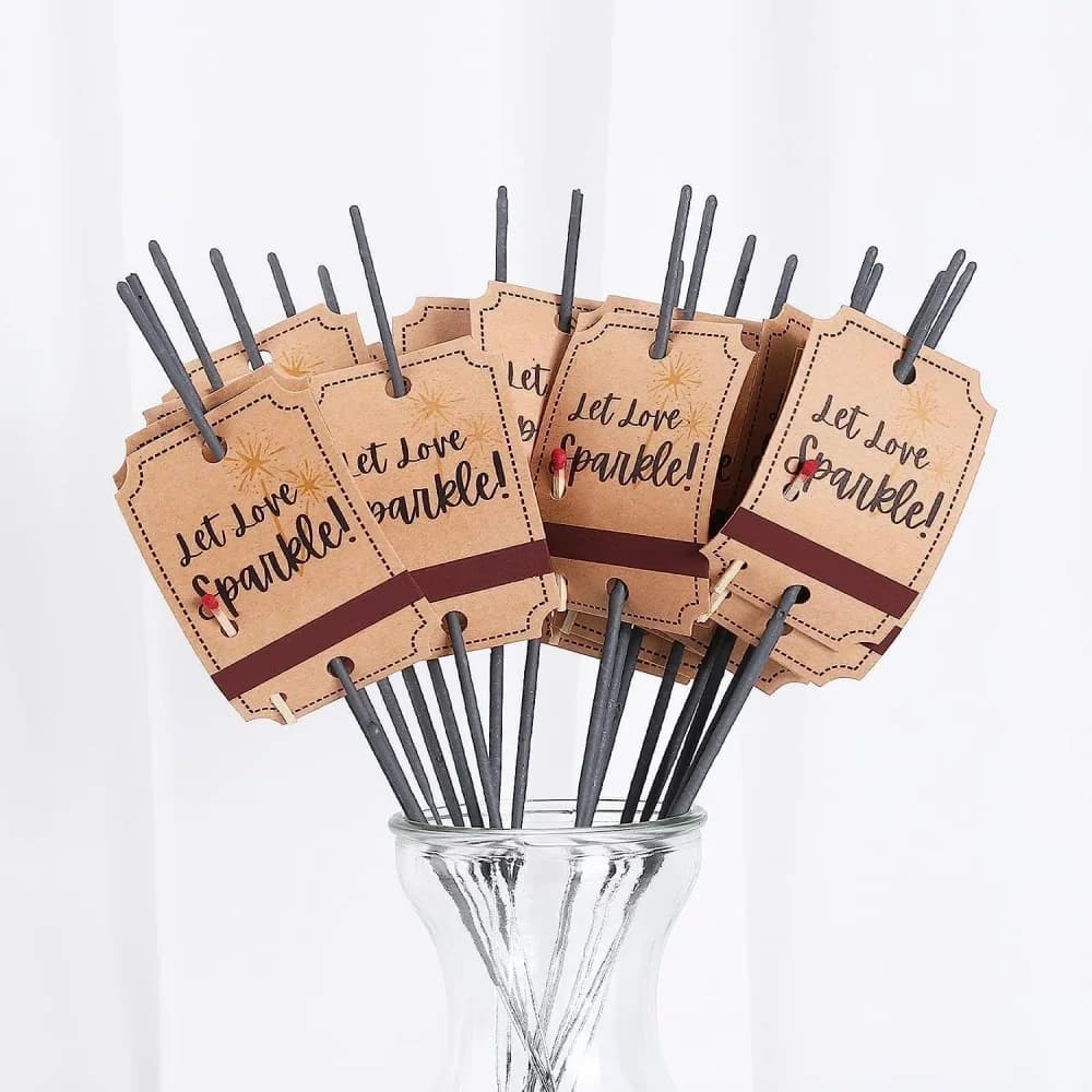 Cartões de fogos de artifício para casamento, etiquetas suspensas, papel kraft, mensagens de amor e brilho