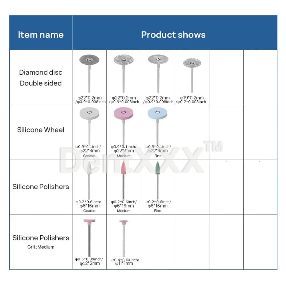 Kit de polimento com discos diamantados duplos, rodas de silicone e polidores de silicone coloridos