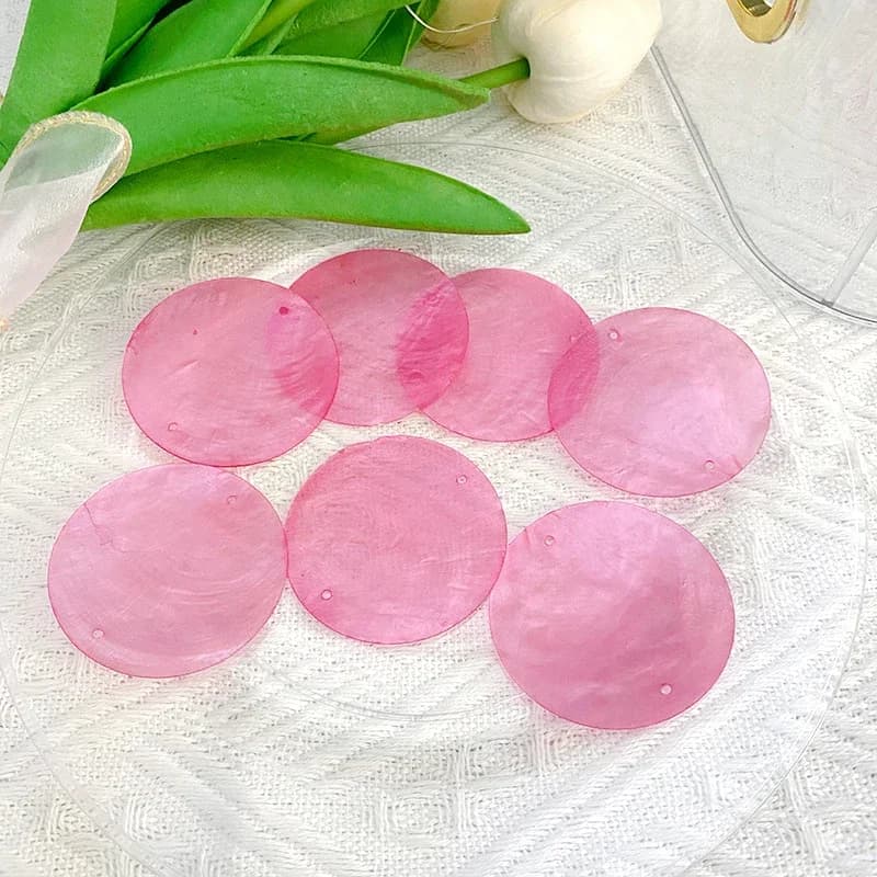 Pingentes redondos de concha Capiz rosa para artesanato DIY, peças sortidas coloridas
