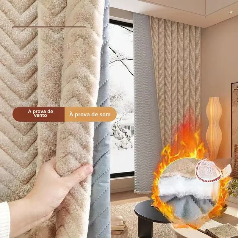 Cortina blackout à prova de som e vento, textura em relevo, design geométrico, bege, inverno quente