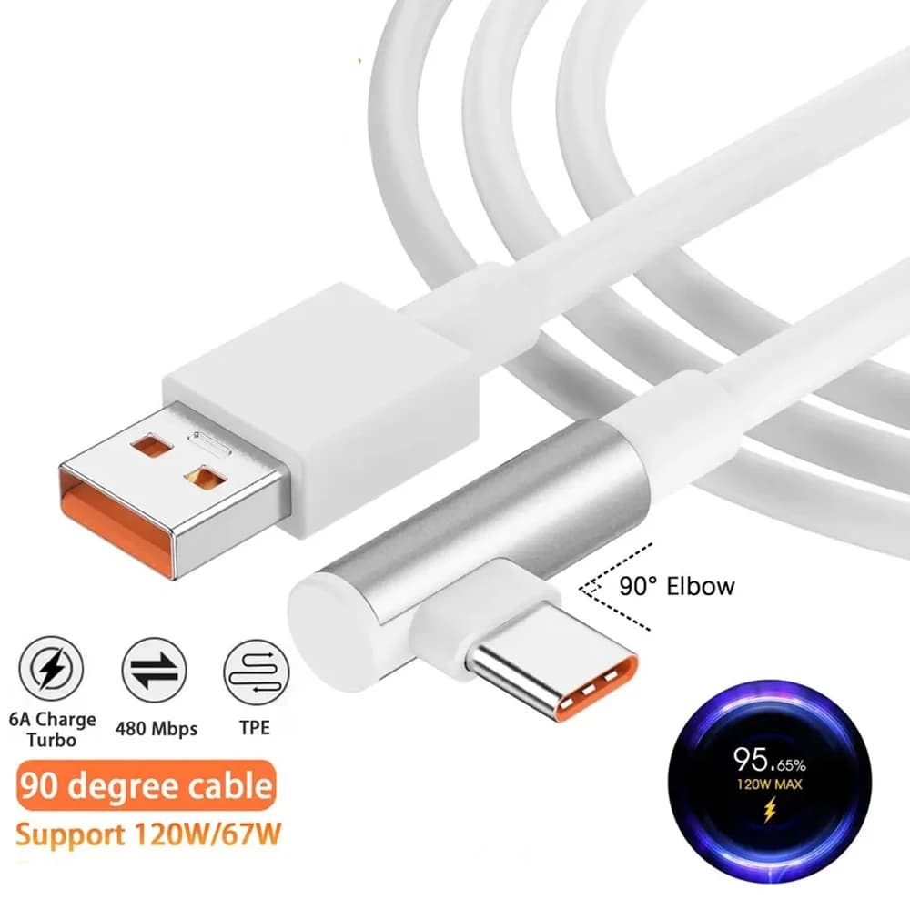 Cabo de carregamento rápido USB tipo C 120W para Xiaomi, Redmi e POCO - branco e prata