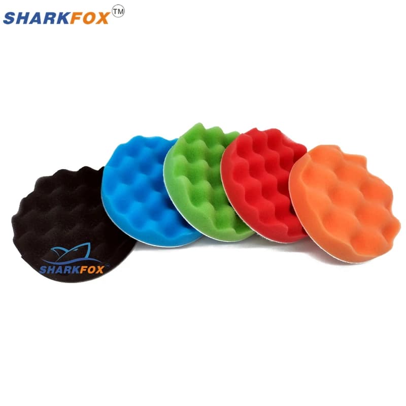 Conjunto de almofadas de espuma para polimento automotivo Sharkfox em cores preta, azul, verde, vermelha e laranja