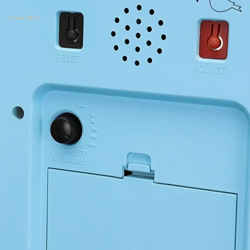 Relógio de parede em forma de ninho de pássaro cuco, azul, cinza e branco, com design moderno.