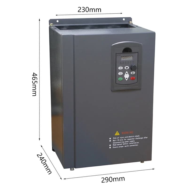 Conversor de frequência VFD cinza para motor trifásico 55kW 440V com painel de controle digital